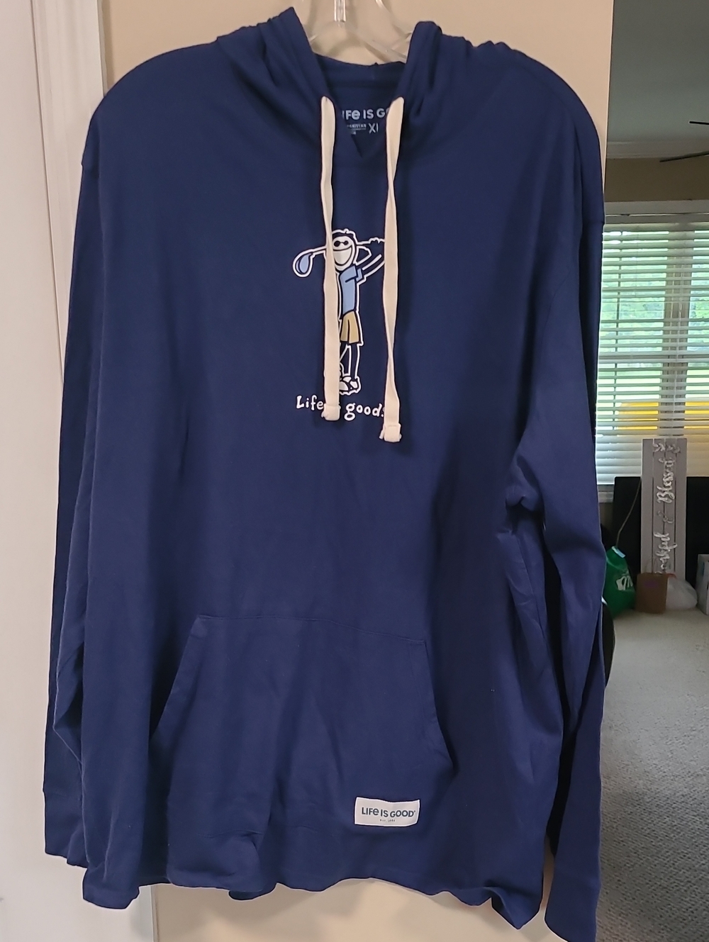 Life is Good Men’s Navy Hoodie sz XL Graphic Pullover Golf Shirt Long Sleeves
